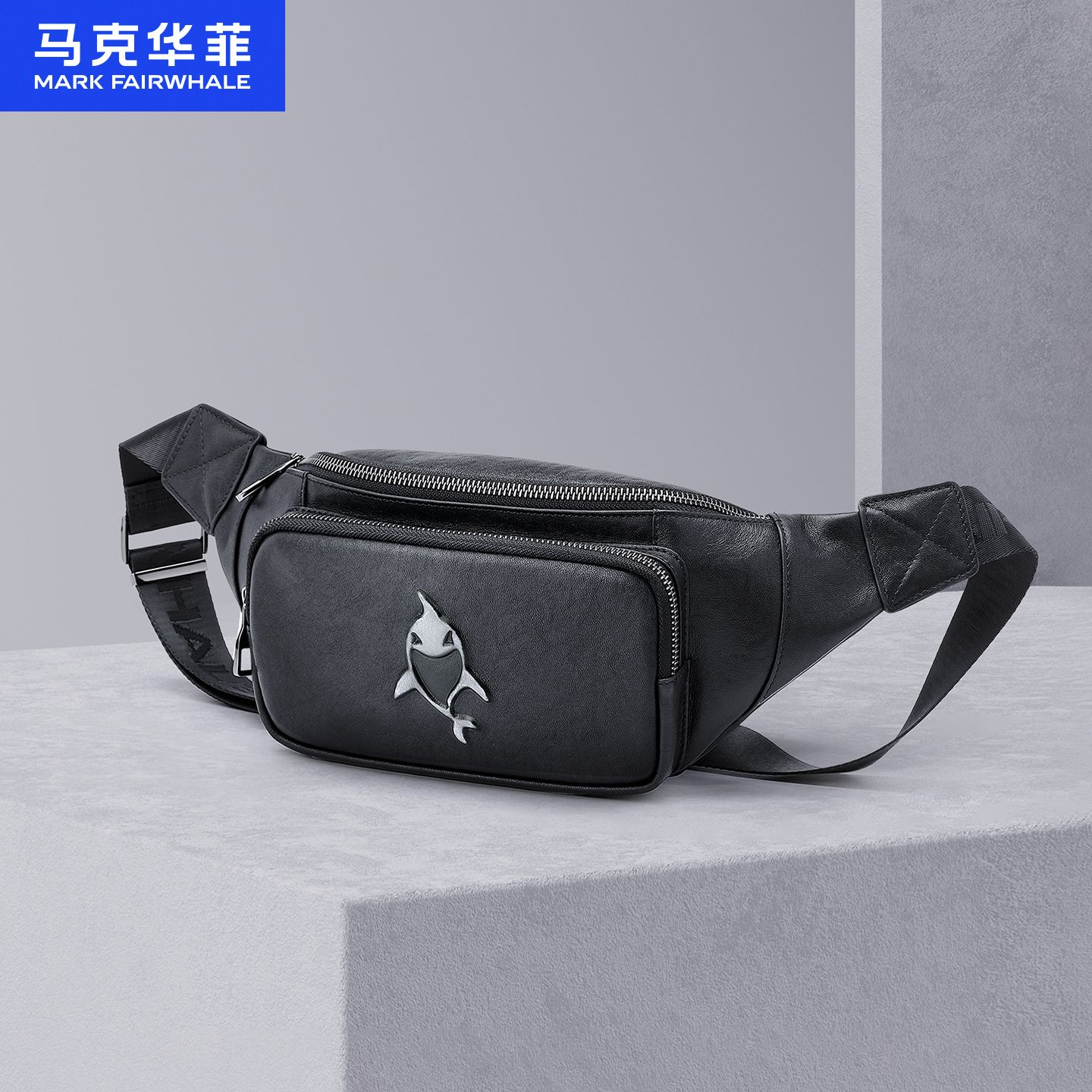 13065410.马克华菲 2026新款真皮胸前包男士斜挎包头层牛皮单肩包小包皮质高档包