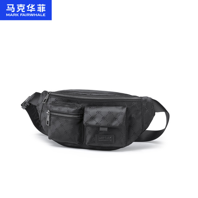 13696997.马克华菲男包男士胸前包时髦编织印花男式斜挎包多功能腰包新款配礼袋【34.5*6.5*16.5CM】