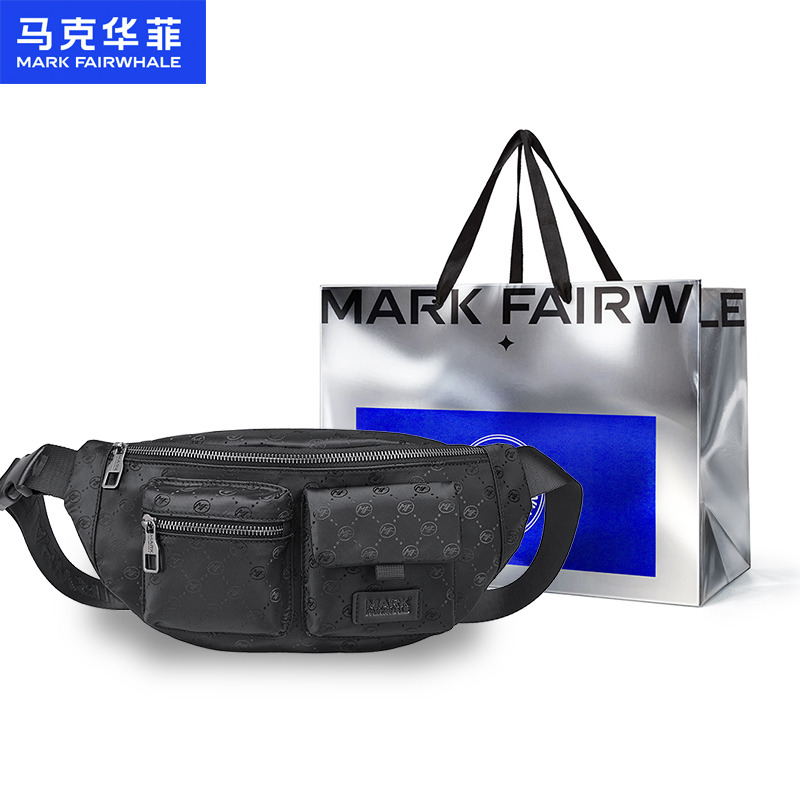 13696997.马克华菲男包男士胸前包时髦编织印花男式斜挎包多功能腰包新款配礼袋【34.5*6.5*16.5CM】