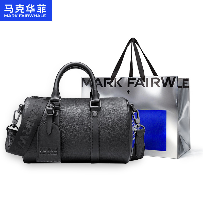 13697163.马克华菲头层牛皮波士顿包潮流百搭保龄球包包男女同款高级感手提单肩包送礼袋