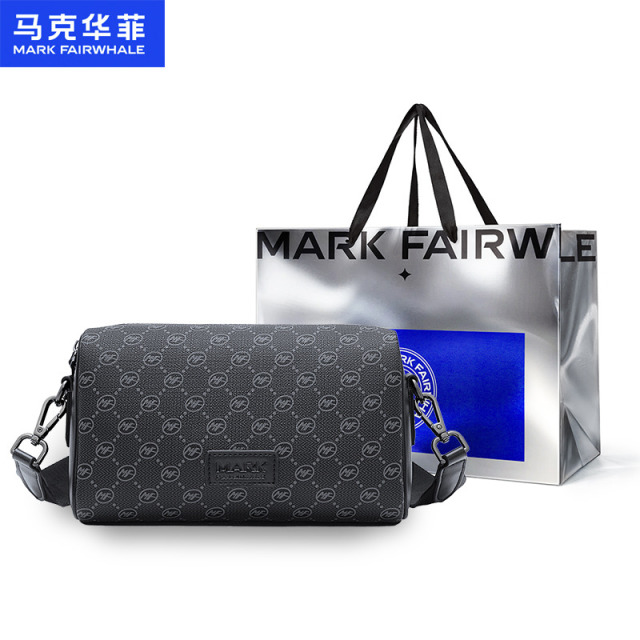 13697631.马克华菲新品男士单肩包PVC印花休闲邮差包通勤便携斜挎包送男友配礼袋