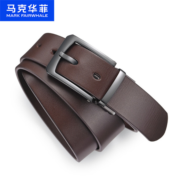 13700364.马克华菲牛皮皮带男真皮针扣裤腰带休闲复古裤带礼盒节日礼物