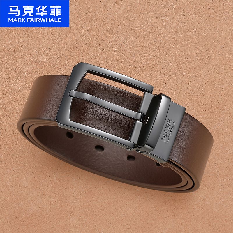 13700364.马克华菲牛皮皮带男真皮针扣裤腰带休闲复古裤带礼盒节日礼物