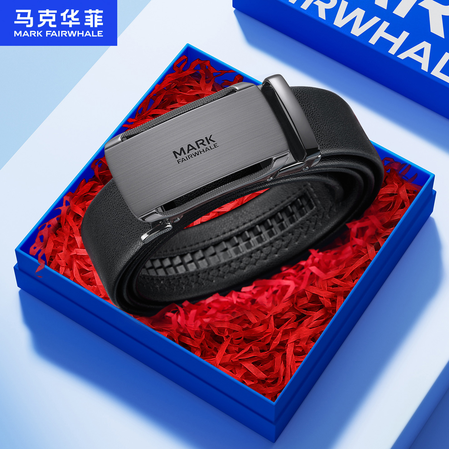 13702976.马克华菲双面牛皮百搭商务时尚自动扣腰带裤带男士皮带真皮配礼盒