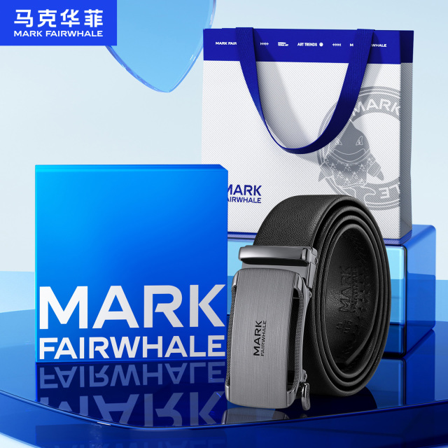 13702976.马克华菲双面牛皮百搭商务时尚自动扣腰带裤带男士皮带真皮配礼盒