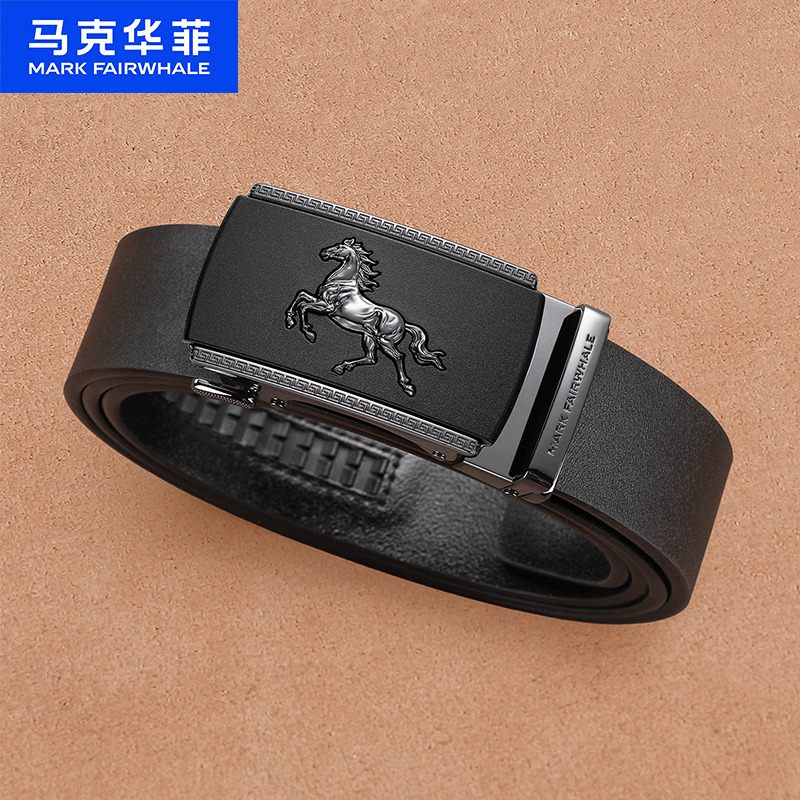13702680.马克华菲牛皮皮带男士真皮腰带马年品牌裤带礼盒装送男友老公