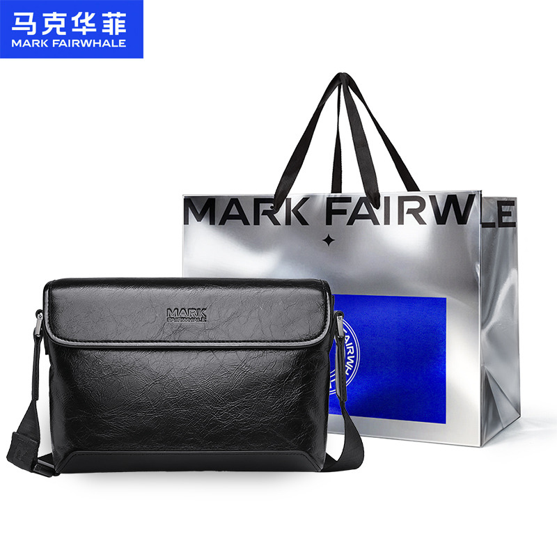 13792064.马克华菲新款单肩包复古牛皮小方包大容量邮差包男通勤百搭斜挎包手机包配礼袋