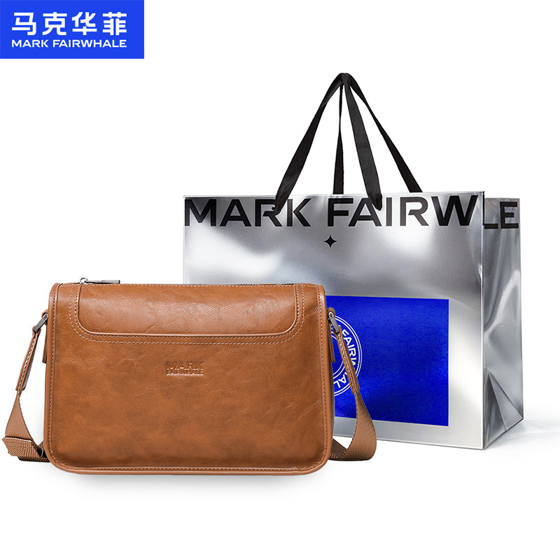 13792012.马克华菲时尚复古单肩包男士牛皮小方包斜跨包通勤百搭手机包相机包男包配礼袋