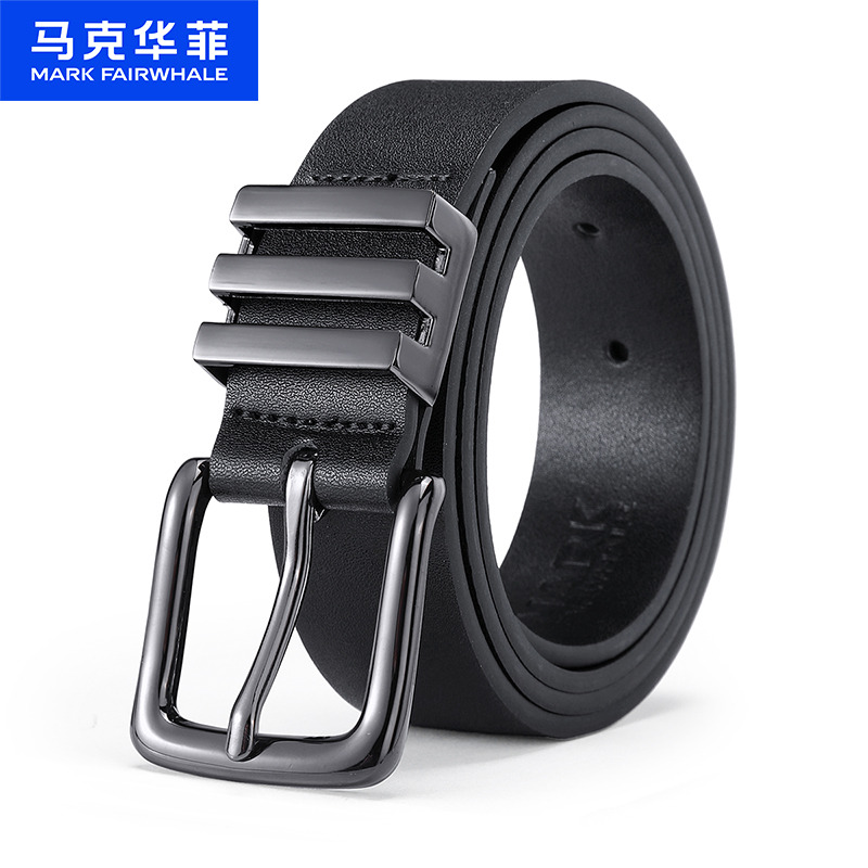 13795803.马克华菲头层牛皮针扣皮带复古百搭裤腰带时尚便携青年男女裤带针扣皮带窄带身