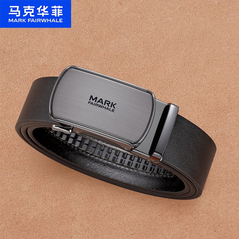 13797792.马克华菲复古皮带男士真皮时尚拉丝圆弧中青年自动扣裤腰带实用送老公