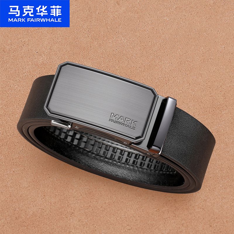 13797732.马克华菲复古皮带男士真皮时尚拉丝质感中青年自动扣裤腰带实用送老公礼物