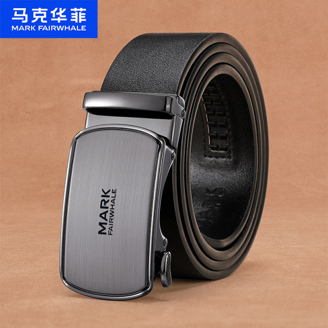 13797792.马克华菲复古皮带男士真皮时尚拉丝圆弧中青年自动扣裤腰带实用送老公