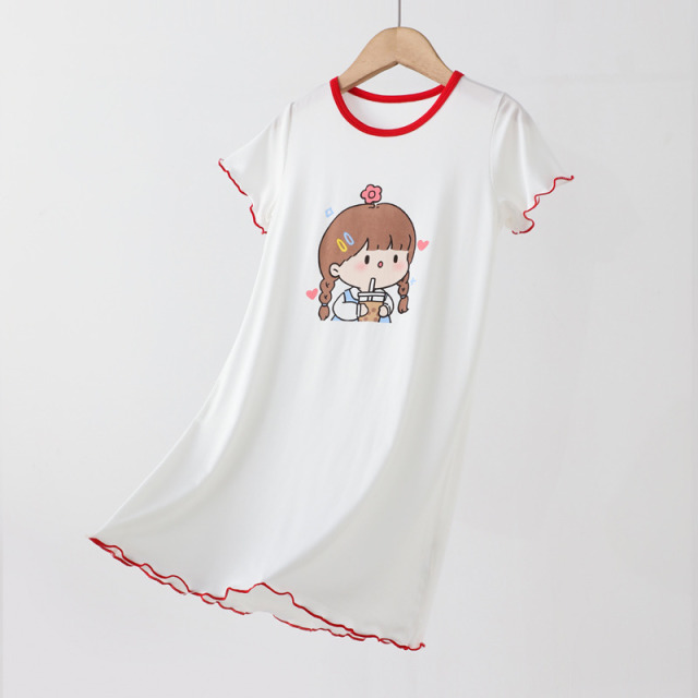 13424485.彩桥女童睡裙夏季中大童居家裙学生可爱印花莫代尔家居服连衣裙