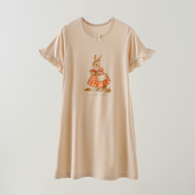 13424389.彩桥女童睡裙小兔子印花家居裙中大童家居服连衣裙