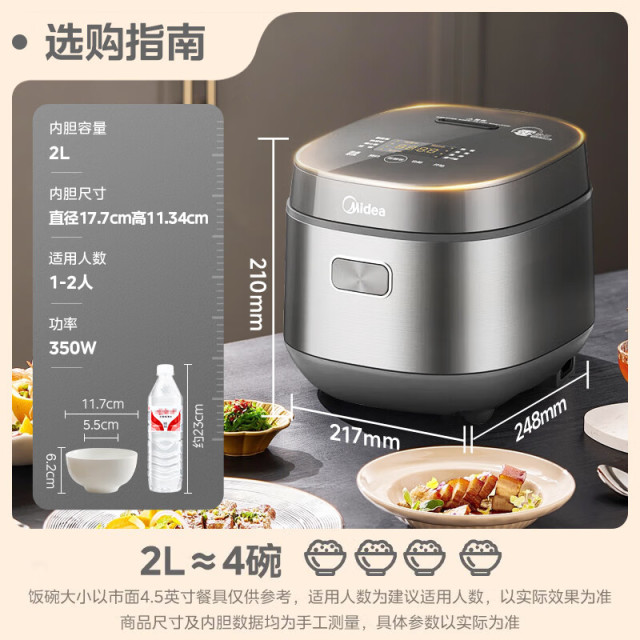 12753096.美的(Midea)电饭煲0涂层316L母婴级不锈钢2L易清洁家用1-2人低糖沥米饭迷你电饭锅微压【特价】