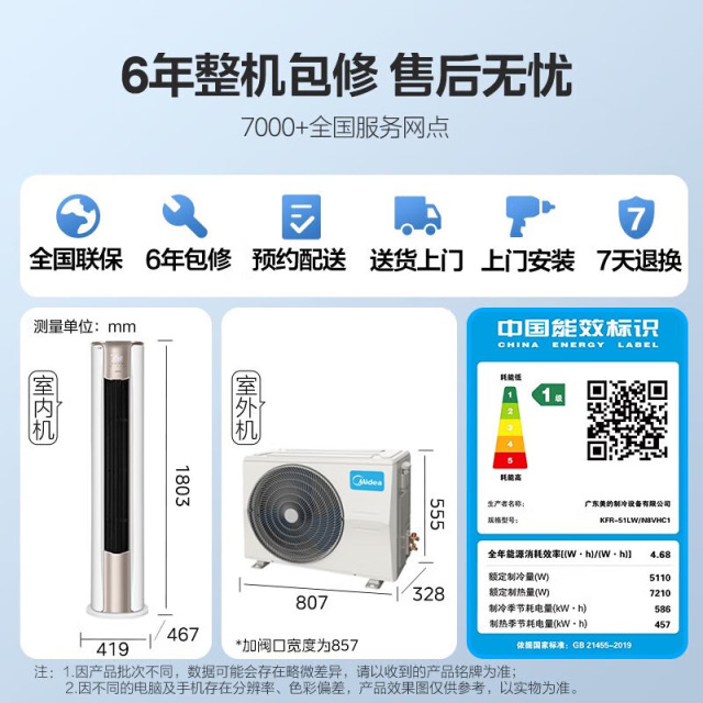 10770044.美的2/3匹锐静新一级能效变频冷暖大风自清洁智能客厅立式空调柜机【下单前请先咨询客服当地库存,以免当地无货】【特价HD】