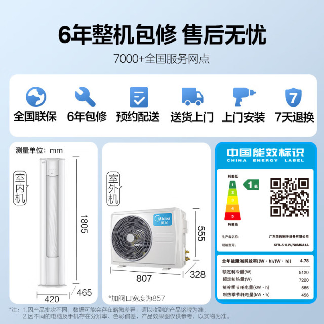 10770090.美的2/3匹焕新风空调新一级能效变频冷暖家用智能空调圆柱式【下单前请先咨询客服当地库存,以免当地无货】【特价HD】