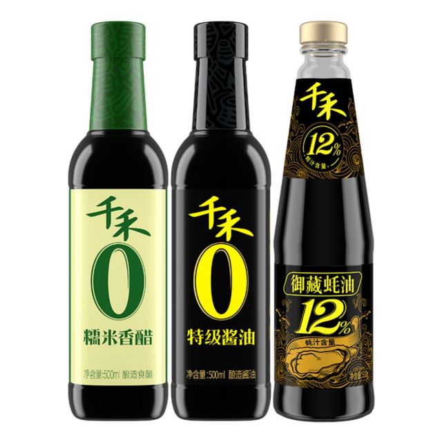 12697758.千禾酱油糯米香醋金标蚝油组合装3瓶家用