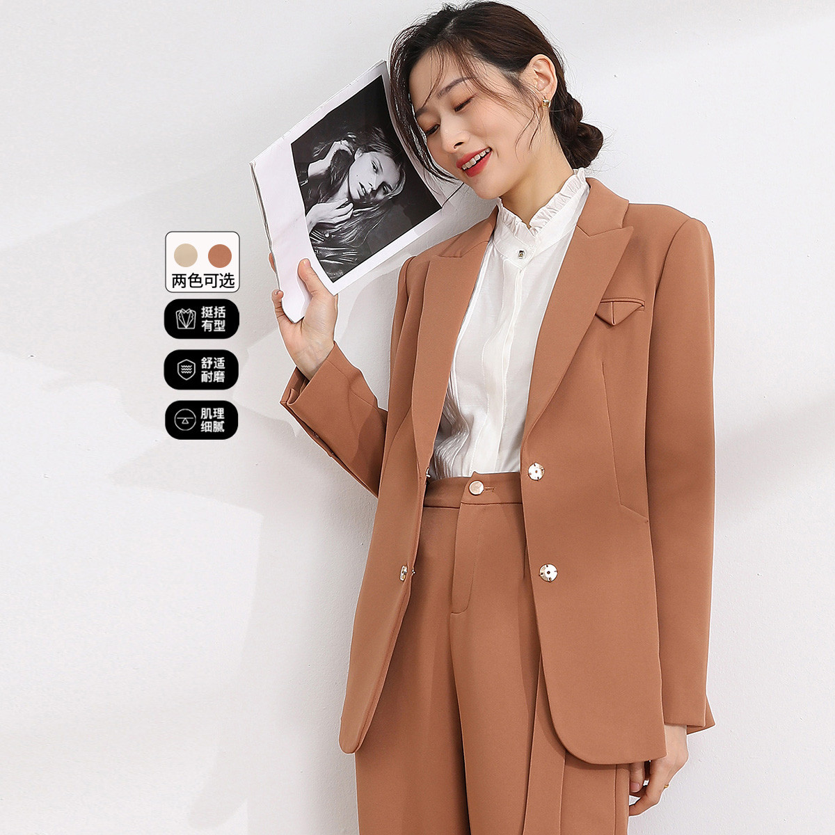 11187453.【专柜新品】【职业百搭西服】小个子通勤修身纯色西装领外套女