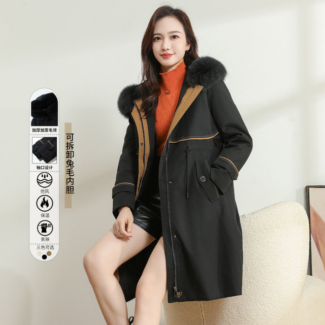 11344404.【可拆卸内胆】冬季保暖派克女式长款皮草外套
