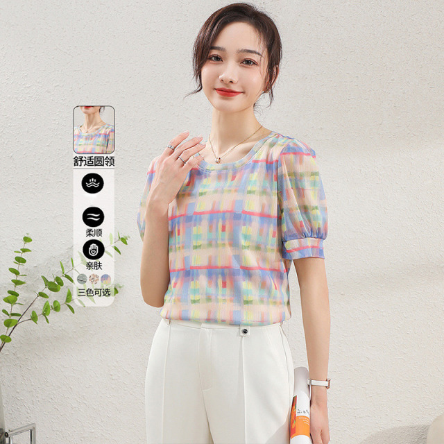 11799215.【清仓特卖】【套头衫】夏季圆领时尚百搭薄款短袖打底衫印花上衣女