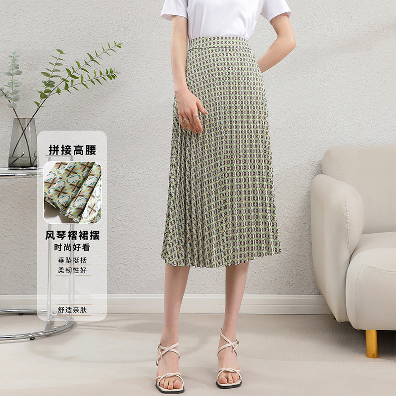 11799672.【清仓特卖】【百褶A字半身裙】夏高腰遮肉显瘦时尚印花中长款半裙女