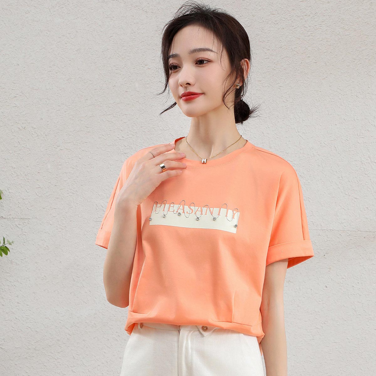 11937699.【清仓特卖】【棉T】夏季圆领时尚印花修身显瘦短袖减龄上衣女