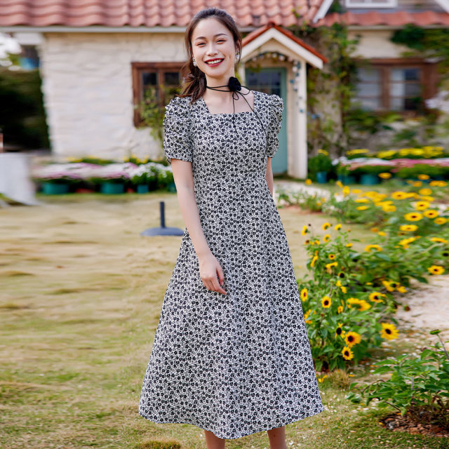 13446017.【专柜同款】【碎花连衣裙】夏季气质优雅显瘦中长款裙子女