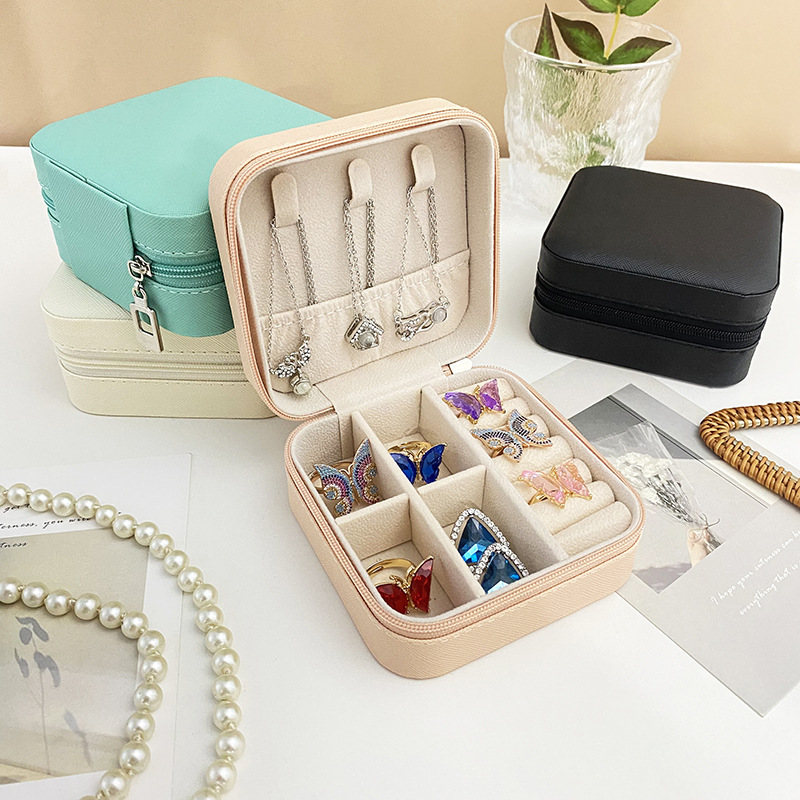 12322631.【2个装】 简约ins收纳盒便携式拉链包旅行出行首饰品盒耳钉 耳环饰品盒