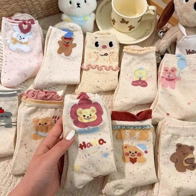 12743348.【冬天必备】甜美中卡通点子双层边卡筒花边日堆堆爱心小熊学院