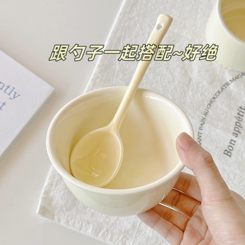 13324179.【四件套】奶fufu陶瓷碗勺套装奶油可爱家用米饭碗儿童餐具可爱风
