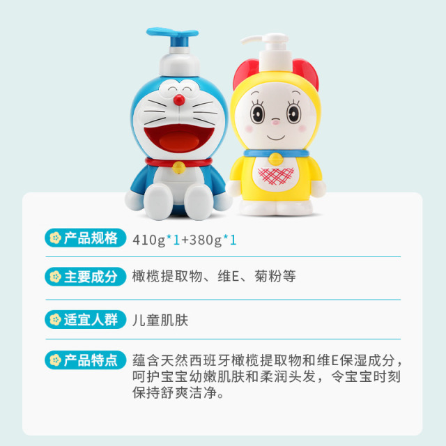 12145692.【品牌直发】哆啦A梦 （410g+380g）添乐儿童公仔牛奶滋润二合一沐浴露套装