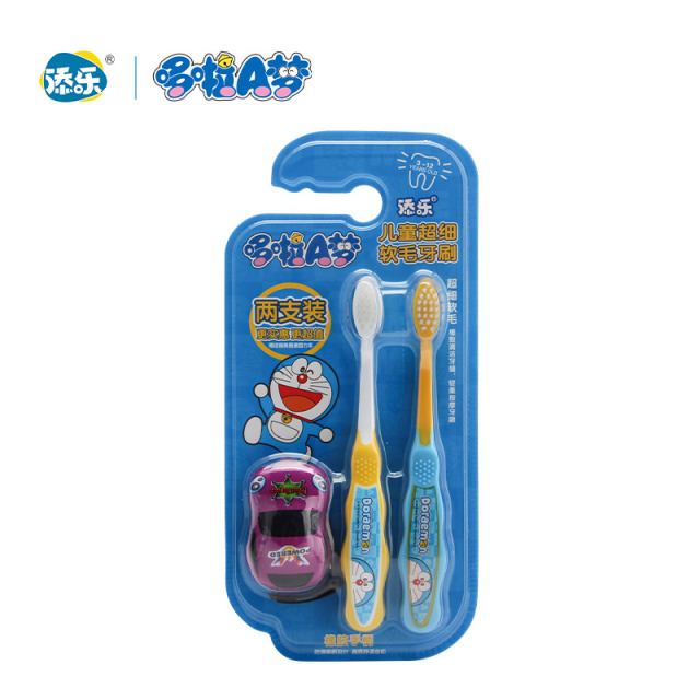13484768.【品牌直发】哆啦A梦儿童超细软毛牙刷*2支赠送回力车