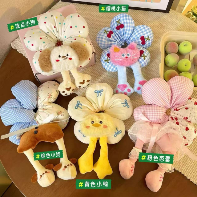 13521240.【卡通花朵发圈】软乎乎小玩偶配莲松花朵发圈,高马尾半扎发都好看,任选五款萌到犯规!