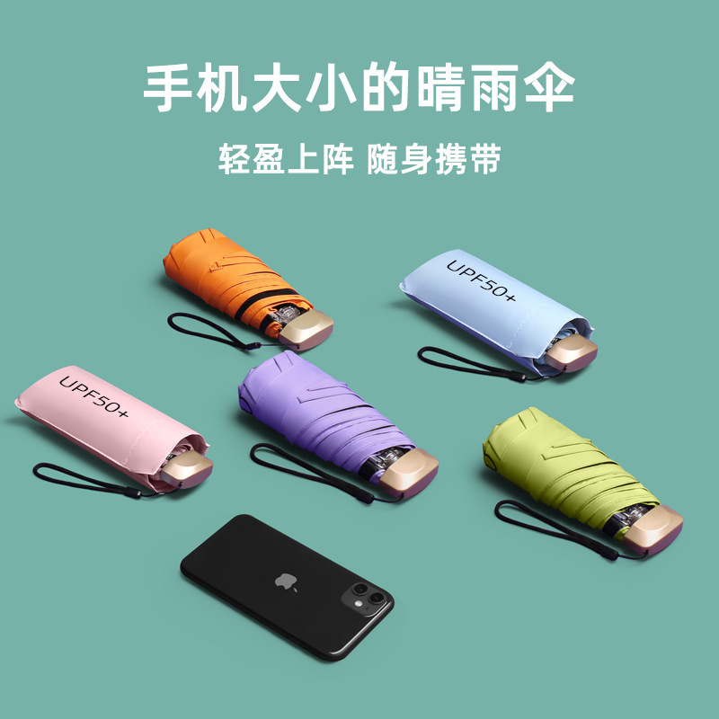 13655895.易旅 宝藏好物 扁五折伞晴雨两用雨伞轻便小巧口袋伞网红小伞时尚清新