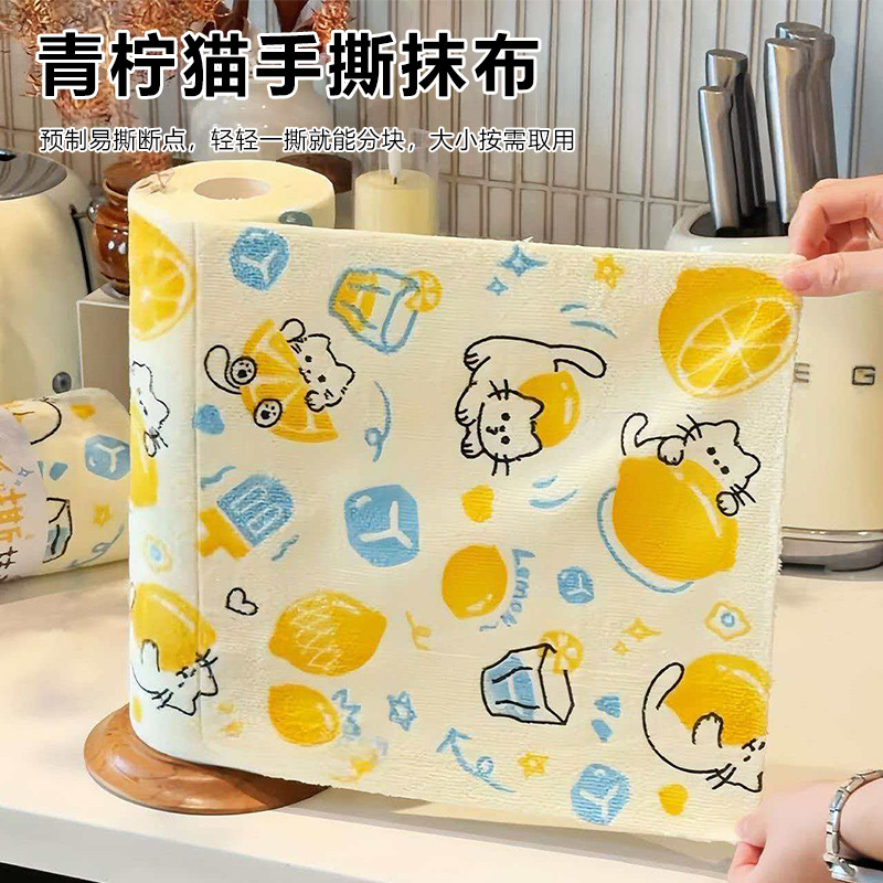 13755789.【19.9到手40片】青柠猫周抛干湿两用洗碗布百洁布家用可水洗加厚印花懒人手撕抹布