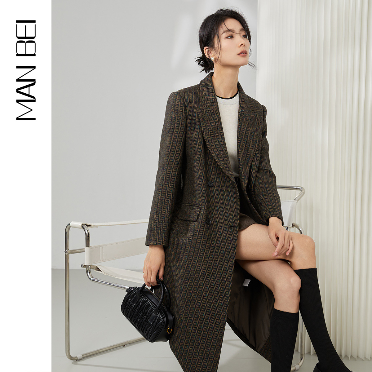 11338741.曼贝法式廓形粗花呢女外套休闲百搭时尚职业通勤西服
