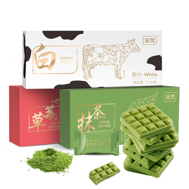 12680382.(牛奶味+草莓味+抹茶味)诺梵三口味巧克力薄片组合装110g*3盒