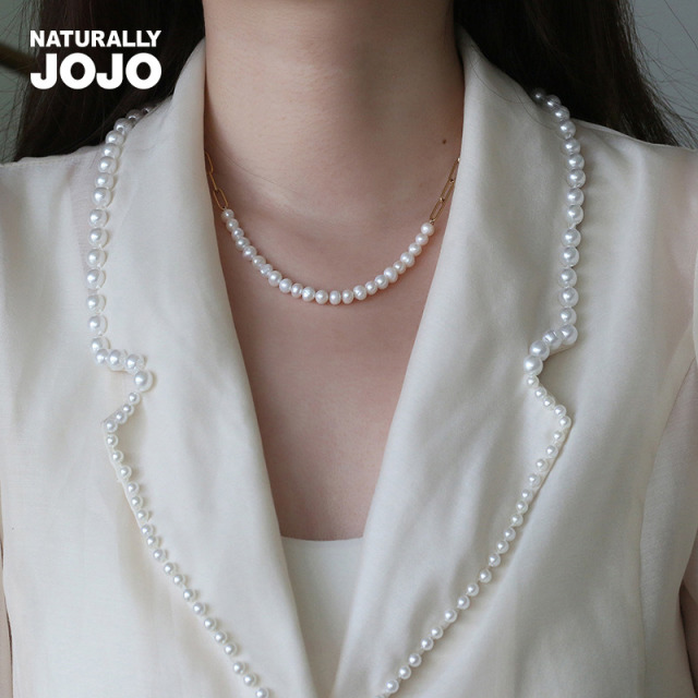 10976976.NATURALLY JOJO 欧美半拼接链条淡水珍珠项链