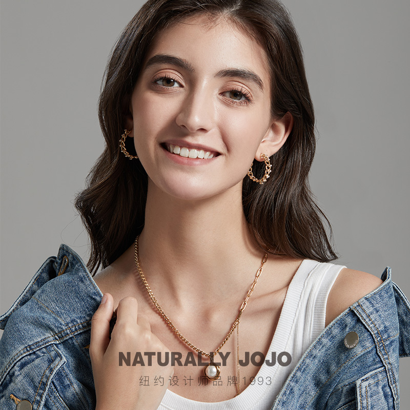 11005867.NATURALLY JOJO S925银针时尚冷淡风几何链条C形耳环