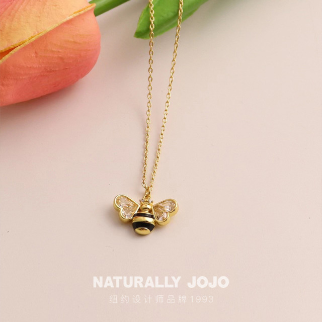 10976433.NATURALLY JOJO 可爱休闲风锆石釉彩趣味小蜜蜂项链