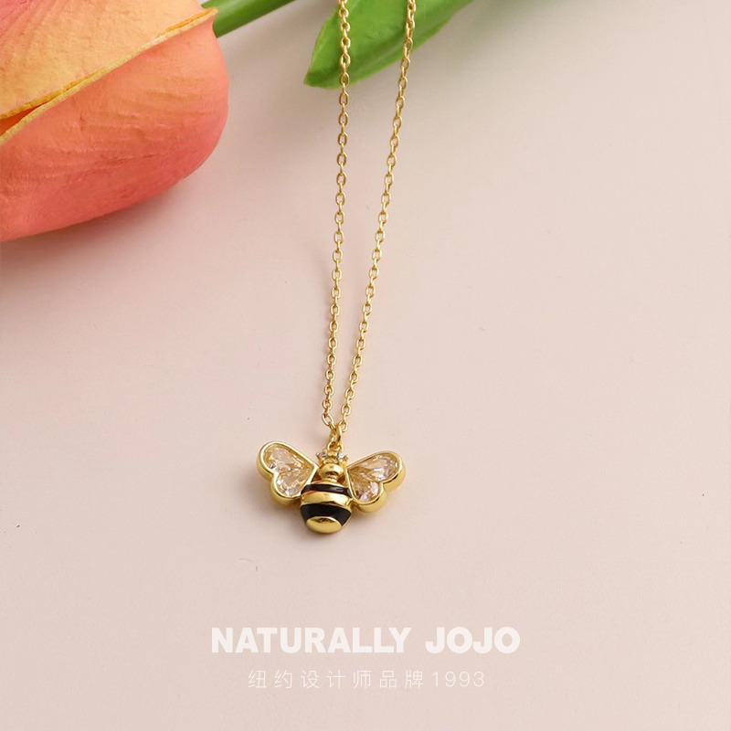 10976433.NATURALLY JOJO 可爱休闲风锆石釉彩趣味小蜜蜂项链