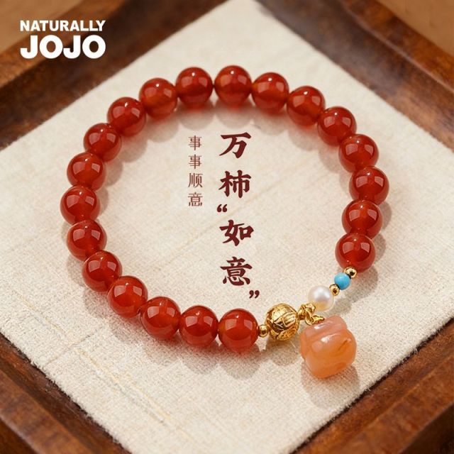 13134863.新年红天然红玛瑙手链柿柿如意本命年好运能量玛瑙手串送闺蜜礼物