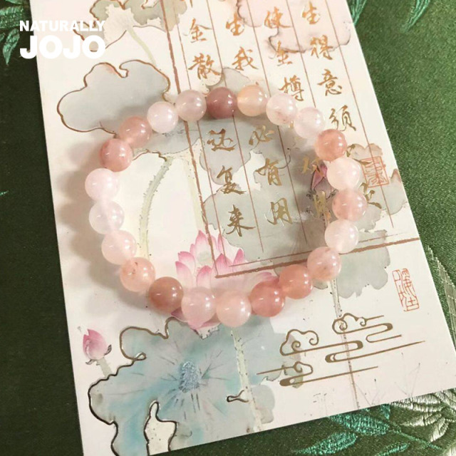 13600674.天然新疆原粉桃花手链手串玉石金丝玉桃花酿粉色