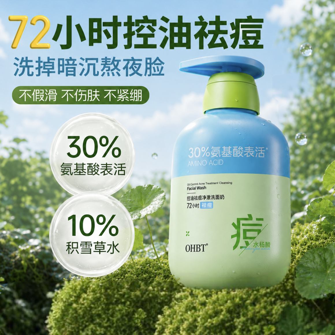 13721878.OHBT控油祛痘洗面奶清爽保湿净澈舒缓洁面乳