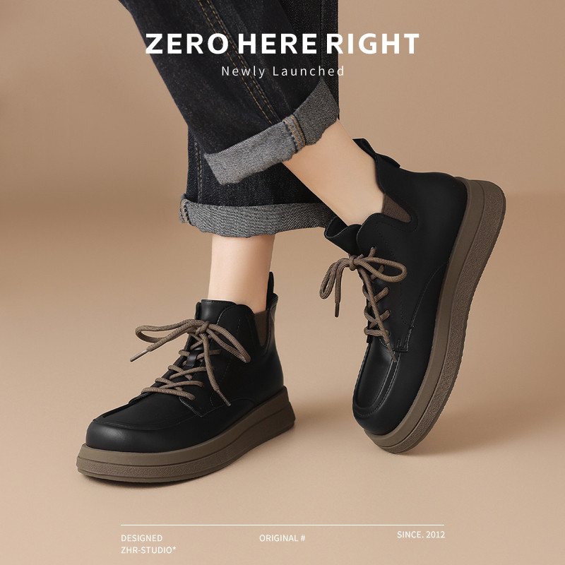 12734145.【ZHR则则】马丁靴[短绒]圆头厚底系带女鞋[PU]