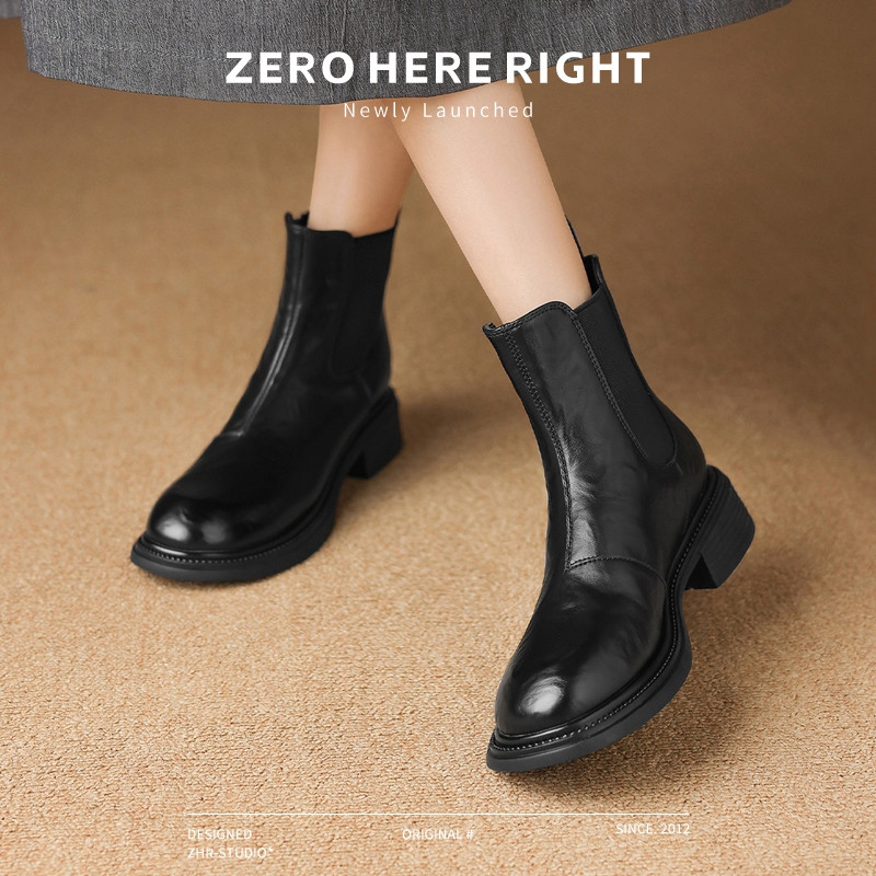 12734136.【ZHR则则】切尔西靴[短绒]圆头厚底套脚女鞋[PU+松紧带]