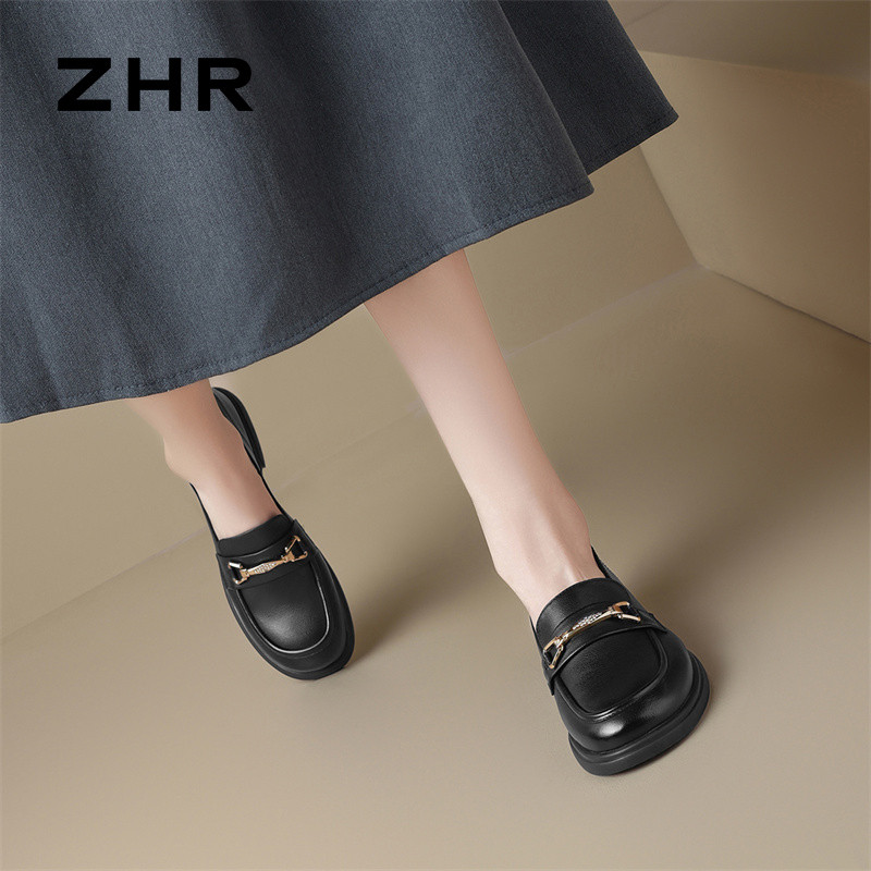 12734776.【ZHR则则】妈妈鞋圆头套脚平底女鞋[头层牛皮]