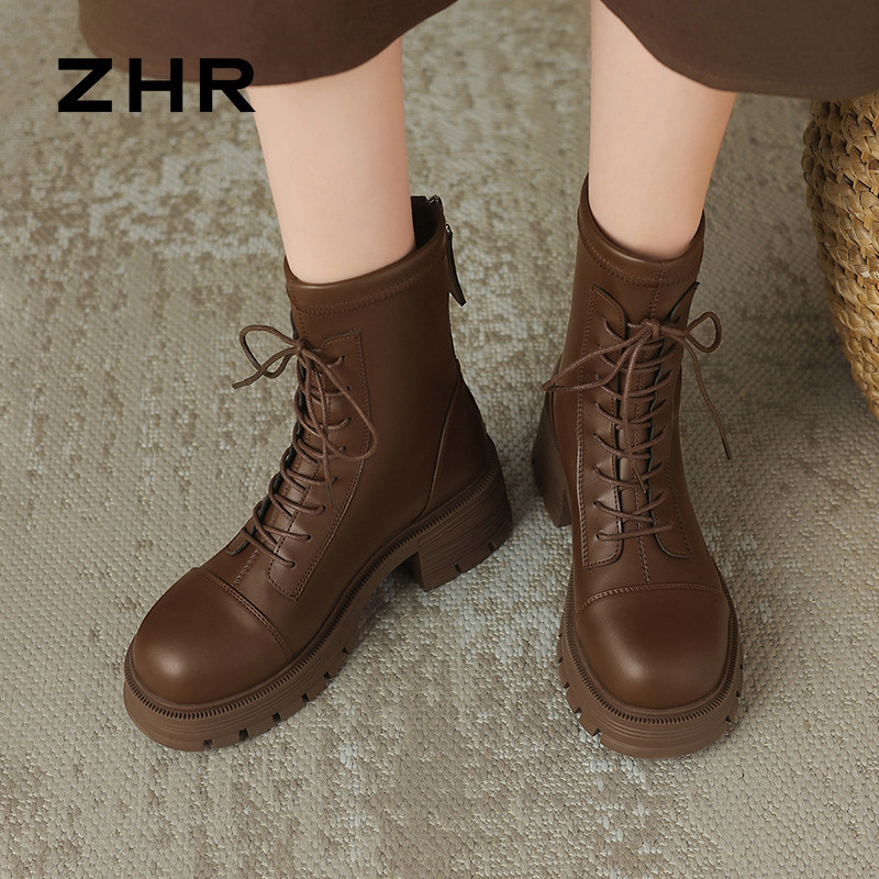 13836302.【ZHR则则】马丁靴短绒圆头后拉链中跟女鞋[PU]