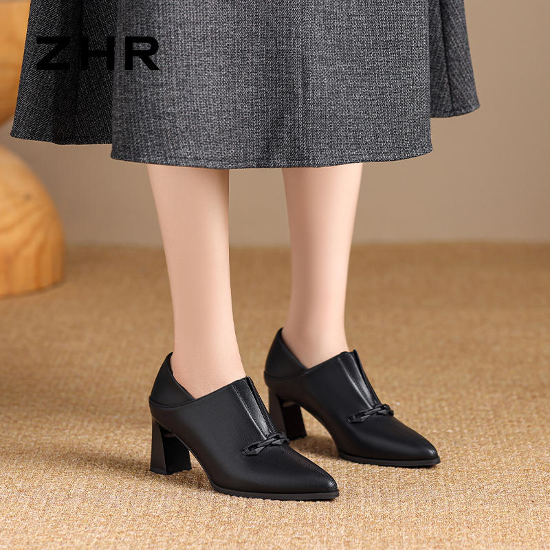 12735293.【ZHR则则】妈妈单鞋尖头套脚厚底女鞋[牛剖层移膜革]